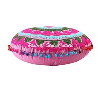 Copricuscino da terra Suzani etnico floreale rotondo ricamato cotone pom 18"