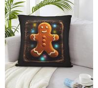 Copricuscino decorativo con omino di pan di zenzero su tavola di legno, super morbido, confortevole, 55,8 x 55,8 cm, per divano, letto, decorazione della casa