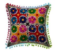 Copricuscino decorativo floreale indiano decorazione ricamata federa divano S...
