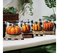 Copricuscino Fodera Cuscino Esterno Impermeabile Zucca 45×45 cm Set 4, Fodere Cuscini Resistenti Acqua, Cuscini Decorativi per Divano Salotto Decorativo Giardino Terrazza, Dov'È La Griglia? C0K-196