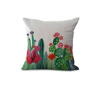 Copricuscino Imbottito 45,7 x 45,7 cm/45cmx45 cm Plant Series Cactus Dipinta a Mano colorato Grigio Beige Cotone Lino Cuscino per Divano my-p1044 - 01#04