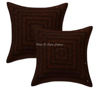 Copricuscino in cotone ricamato indiano federa patchwork vintage set di 2 pz