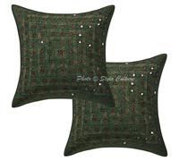 Copricuscino in cotone ricamato indiano federa patchwork vintage set di 2 pz