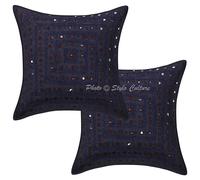 Copricuscino in cotone ricamato indiano federa patchwork vintage set di 2 pz