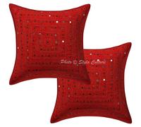 Copricuscino in cotone ricamato indiano federa patchwork vintage set di 2 pz