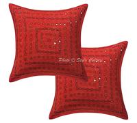 Copricuscino in cotone ricamato indiano federa patchwork vintage set di 2 pz