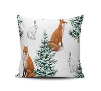 Copricuscino Letto Christmas Trees Red Fox And White Rabbit Flower Copri Cuscini Morbido Fodera per Cuscino Quadrato, per Auto, Divano, Interni Ed Esterni, 45x45cm