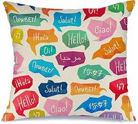 Copricuscino Letto Pattern Spanish Speech Bubbles French Hello World On International Fodere Cuscini con Cerniera Invisibile Decorativi Federa, per Auto, Divano, Interni Ed Esterni, 45x45cm