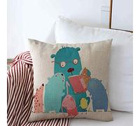 Copricuscino Letto Study Bear Reading Book Group Animal Kids Wildlife Read Dog Education Character Divano Copricuscini Elegante Fodera per Cuscino Quadrato, per Letto, Stanza, Auto, 45x45cm