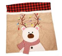 Copricuscino natalizio per sedia con Babbo Natale, pupazzo di neve, renna, per sedie da pranzo, realizzato in lino per uso festivo e comfort (orso)