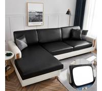 Copricuscino per divano in pelle sintetica impermeabile, protezione elastica universale per divani angolari a forma di L, copertura durevole per mobili per soggiorno (nero, taglia XL)