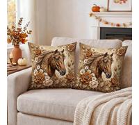 Copricuscino rustico con cavallo floreale equestre 22 x 22 set di 2