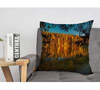 Copricuscino Silenzio Foresta Lago Tranquillo Tramonto Liscio Riflesso Cielo All'aperto Parchi Nessuno El Outdoor Accogliente Fodere Per Cuscini 18 x 18 Pollici per Letto Auto Lving Room