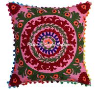 Copricuscino Suzani rosa copricuscino ricamato decorativo per la casa indiano