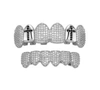 Copridenti a Croce per Sei Denti, Placcato Oro e Argento, Gioiello Dentale Stile Hip-Hop, Regalo Unisex Uomo Donna(Silver,Set2)