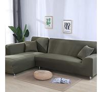 Copridivani componibili a forma di L, super elasticizzati, 2 copridivani per divano da 3 + 4 posti, coprisedia per chaise per animali domestici, bambini, grigio-verde