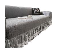 Copridivani con gonna a balze in pizzo Elegante texture floreale Copricuscini per divani Copridivani in tinta unita deep-grey Quadruple(93-118in)(235-300cm)