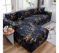 Copridivano 2 Posti Foglie D'Oro Blu Copri Divano 2 Posti con Braccioli Spandex Copridivano Antigraffio Gatto Lavabile Copertura Divano Universale Copridivani Elastici Durabile Coprifivano