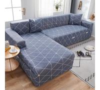 Copridivano 2 Posti Geometria Bianca Blu Copri Divano 2 Posti con Braccioli Spandex Copridivano Antigraffio Gatto Lavabile Copertura Divano Universale Copridivani Elastici Durabile Coprifivano