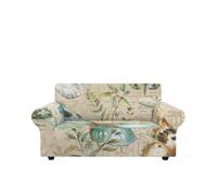 Copridivano 2 Posti Pianta Verde Beige Copri Divano 2 Posti con Braccioli Spandex Copridivano Antigraffio Gatto Lavabile Copertura Divano Universale Copridivani Elastici Durabile Coprifivano