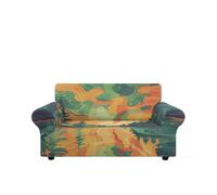 Copridivano 2 Posti Verde Arancione Astratto Copri Divano 2 Posti con Braccioli Spandex Copridivano Antigraffio Gatto Lavabile Copertura Divano Universale Copridivani Elastici Durabile Coprifivano