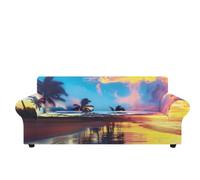 Copridivano 3 Posti Albero Di Spiaggia Blu Copri Divano 3 Posti con Braccioli Spandex Copridivano Antigraffio Gatto Lavabile Copertura Divano Universale Copridivani Elastici Durabile Coprifivano