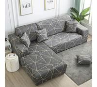 Copridivano 3 Posti Elegante Geometria Grigia Copri Divano 3 Posti con Braccioli Spandex Copridivano Antigraffio Gatto Lavabile Copertura Divano Universale Copridivani Elastici Durabile Coprifivano