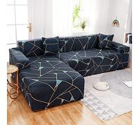 Copridivano 3 Posti Geometria Blu Copri Divano 3 Posti con Braccioli Spandex Copridivano Antigraffio Gatto Lavabile Copertura Divano Universale Copridivani Elastici Durabile Coprifivano