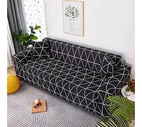 Copridivano 3 Posti Geometria Nera Copri Divano 3 Posti con Braccioli Spandex Copridivano Antigraffio Gatto Lavabile Copertura Divano Universale Copridivani Elastici Durabile Coprifivano