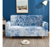 Copridivano 3 Posti Mandala Blu Retro Copri Divano 3 Posti con Braccioli Protezione Mobili Divano Letto Angolare Poliestere Antiscivolante Copridivani Elasticizzato