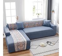 Copridivano 3 Posti Retro Blu Marrone Copri Divano 3 Posti con Braccioli Spandex Copridivano Antigraffio Gatto Lavabile Copertura Divano Universale Copridivani Elastici Durabile Coprifivano