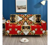 Copridivano 3 Posti Rosso Nero Retro Copri Divano 3 Posti con Braccioli Protezione Mobili Divano Letto Angolare Poliestere Antiscivolante Copridivani Elasticizzato