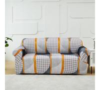 Copridivano 3 Posti Strisce Grigio Arancione Copri Divano 3 Posti con Braccioli Spandex Copridivano Antigraffio Gatto Lavabile Copertura Divano Universale Copridivani Elastici Durabile Coprifivano
