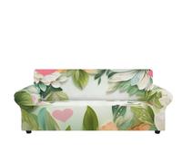 Copridivano 3 Posti Telo Copridivano Antigraffio Gatto Divano Copri Divano | Spandex Elastici Lavabile Durabile Universale Sofa Cover per Soggiorno Antiscivolo Antimacchia,Fiore Di Cuore Verde