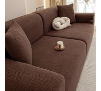 Copridivano 5/4/3/2/1 Posti, Copridivano Elasticizzato in Velluto Jacquard, Antiscivolo e AntiGraffio Gatto, Copri Divano Lavabile, Universale per Soggiorno(Marrone,4 Seater(235-300cm))