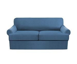 Copridivano a Forma di Cuscino a T, 3 Pezzi, Elasticizzato, Protezione per mobili con Fondo Elastico, con 2 coprisedili individuali a Forma di Cuscino a T - Blu AX-2