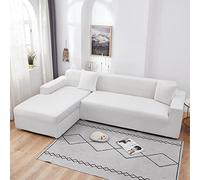 Copridivano a forma di L in poliestere elasticizzato morbido per mobili componibili a 3 posti, bianco e facile da pulire, perfetto per la decorazione e la protezione della casa