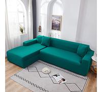 Copridivano a forma di L, in poliestere morbido, elasticizzato, per mobili a 2 posti, colore verde scuro, protezione per divano componibile ed elegante decorazione per la casa