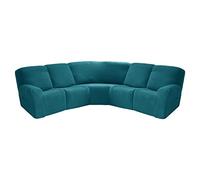 Copridivano ad angolo, 7 pezzi, copridivano ad angolo, a forma di L, super elasticizzato, con griglia (blu)