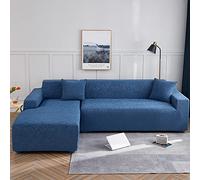 Copridivano angolare elasticizzato 2 pezzi 3+3 posti a forma di L per soggiorno in tessuto jacquard con fondo elastico per cani bambini (blu mare)