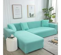 Copridivano angolare Elasticizzato a L per 1, 2, 3 o 4 posti, copridivano in Velluto Altamente Elasticizzato con Bordo Elastico, copridivano a Tinta Unita per Soggiorno, Colore Azzurro Cielo