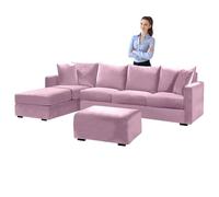 Copridivano angolare in velluto lussuoso, copridivano elasticizzato con cuscini di seduta e schienale, protezione per divano elegante a forma di L (rosa, cuscino rettangolare-S)
