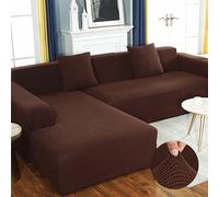 Copridivano angolare spesso, elasticizzato all-inclusive, a forma di L, protezione in pelliccia per soggiorno, adatto a 2 posti (145-180 cm), caffè chiaro, uso tutto l'anno