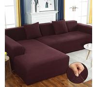 Copridivano angolare spesso, elasticizzato, all-inclusive, a forma di L, protezione per divano a 5 posti, adatto per tutte le stagioni (caffè rosso, 310-360 cm)