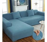 Copridivano angolare spesso, elasticizzato, per divano a forma di L, protezione in pelliccia per tutte le stagioni, colore blu lago, adatto a 3 posti (185-230 cm)