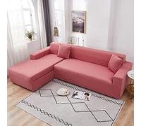 Copridivano componibile a forma di L, morbido, 3 posti, in poliestere elasticizzato, protezione per mobili, colore rosso chiaro e facile da pulire, perfetto per decorare la casa e rinnovare i mobili