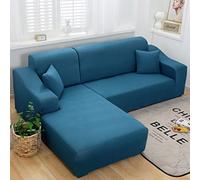 Copridivano componibile super elasticizzato, 2 pezzi, in spandex, antiscivolo, con fondo elastico, per divano componibile a forma di L, ideale per bambini e animali domestici, 3+3 posti, blu lago