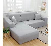 Copridivano componibile super elasticizzato, 2 pezzi, in spandex, antiscivolo, con fondo elastico, per divano componibile a forma di L, ideale per bambini e animali domestici, 3+3 posti, grigio chiaro
