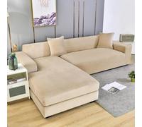 Copridivano con Penisola Destra/Sinistra Elasticizzato,Copri Divano in Velluto Angolare a Forma di L,Fodera Divano Chaise Longue Antigraffio,1/2/3/4 Posti Copertura Divano,4seats:235-300cm,Beige