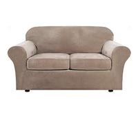 copridivano, Copridivano in velluto morbido, copridivano elasticizzato, divano a due posti con 2 cuscini e fondo elastico(Sand Color)